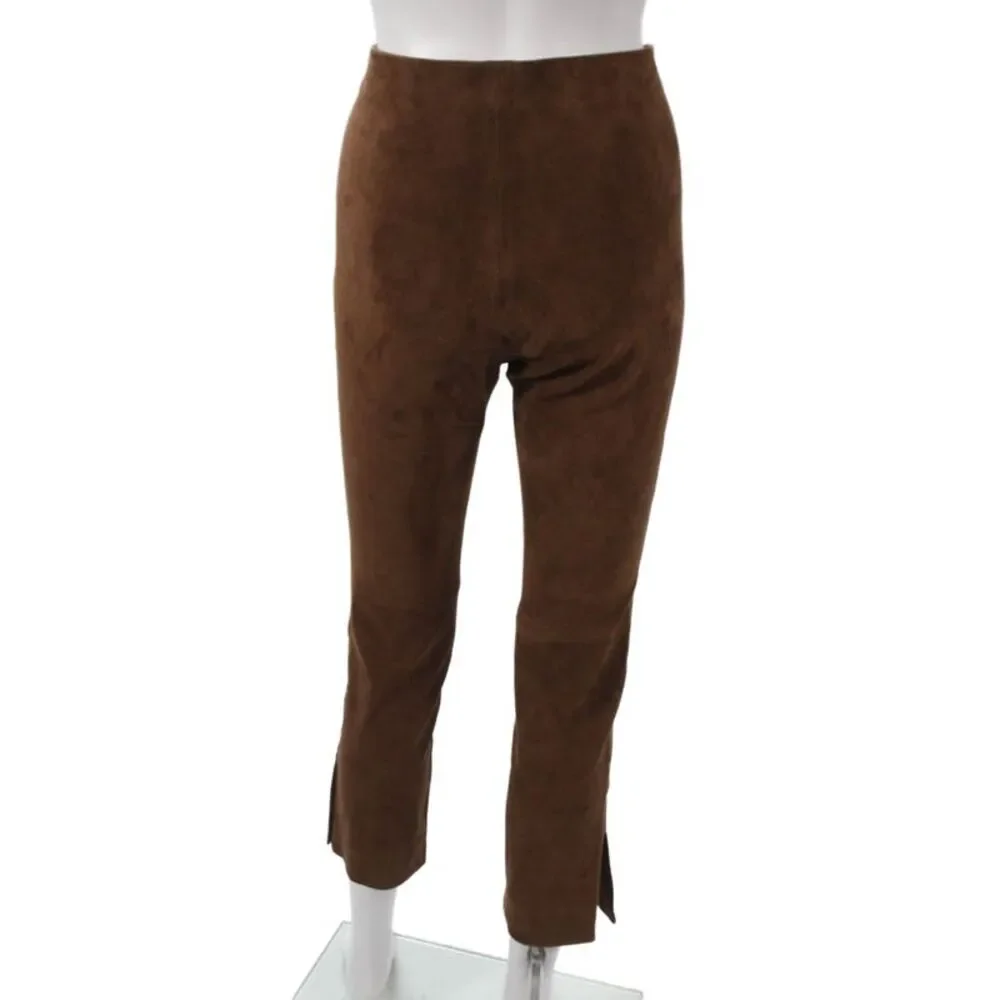 Vince Womens Ankle Pants Brown Lamb Leather Pull On Size M